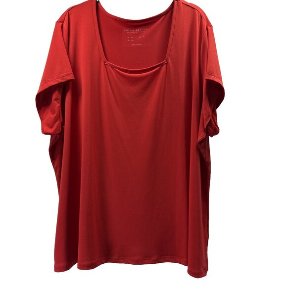 Susan Graver Women's Top Plus Size 3X Solid Red Square Neck Liquid Knit Pullover - Picture 1 of 7